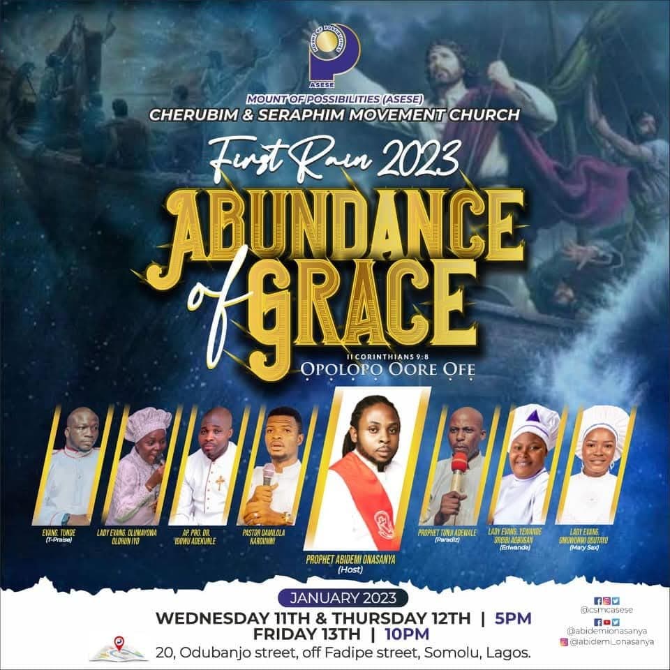 First Rain 2023 flyer: Abundance of Grace (Ọ̀pọ̀lọpọ̀ Oore-ọ̀fẹ́), 2 Corinthians 9:8