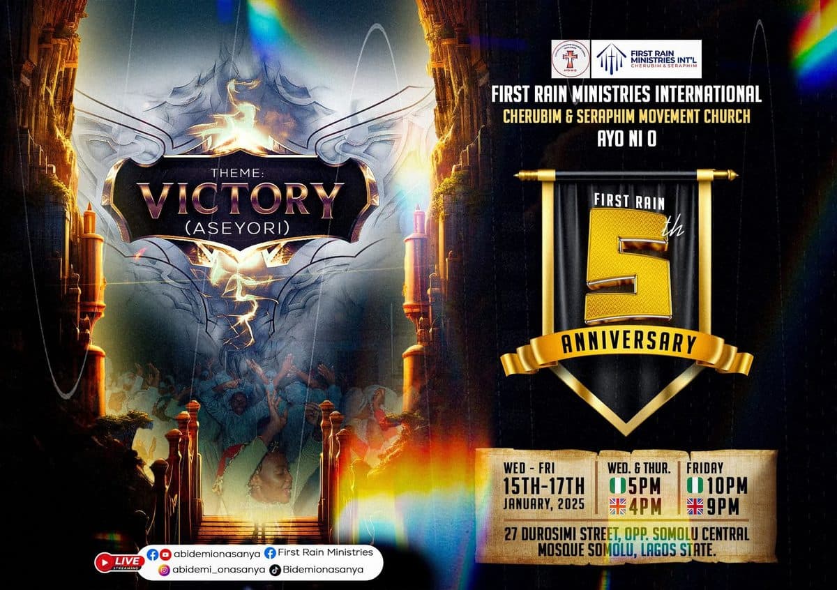 First Rain 5th anniversary flyer: Victory (Àṣeyọrí), 15th to 17th January 2025